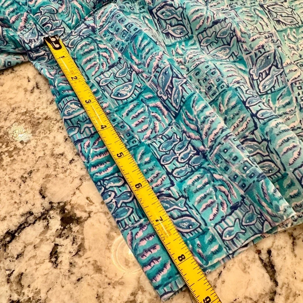 L.L.Bean Printed Elastic Waist Shorts Blue Green Fish Pattern Size Medium